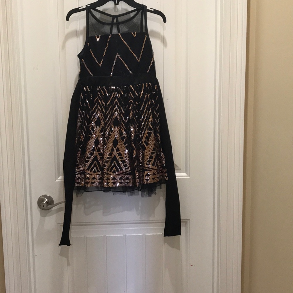 Poppies and roses children’s black and gold dress